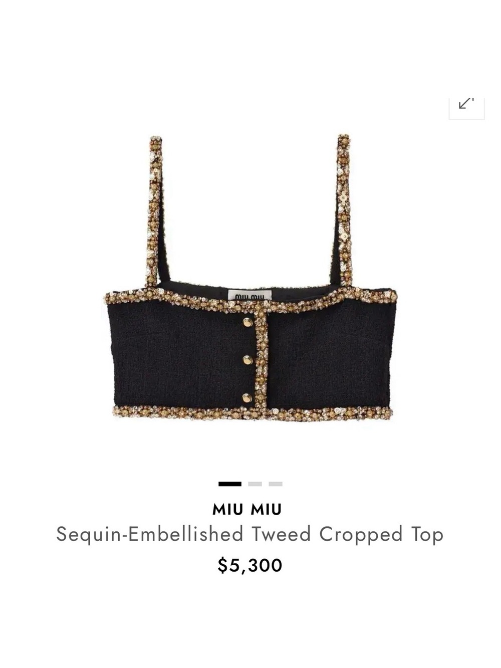 Miu Miu Black Tweed Crop Top with Gold Sequin Trim